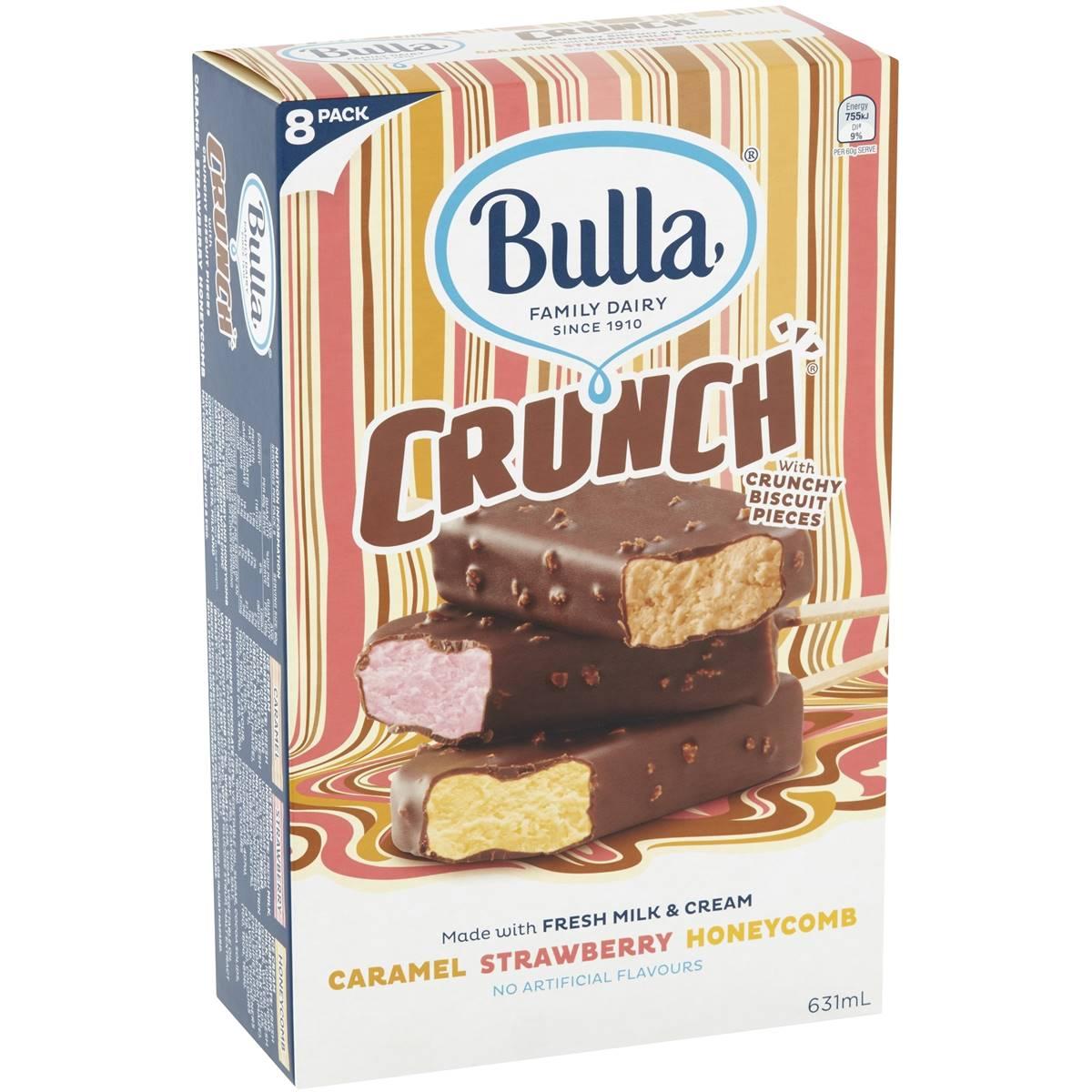 Woolworths Discount on Bulla Crunch Caramel, Strawberry & Honeycomb (8 Pack)