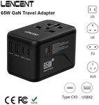 LENCENT Universal Travel Adapter – GaN III, 65W, 2 USB Ports & 3 USB-C | amazon discont