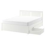 SONGESAND Bed Frame with 2 Storage Boxes – White, Double Size