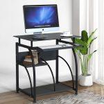 Advwin Compact Computer Laptop Desk with Keyboard Tray and Storage Shelf in Black
