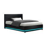 Artiss RGB LED Gas Lift Lumi Bed Frame with Storage Double, Queen, King