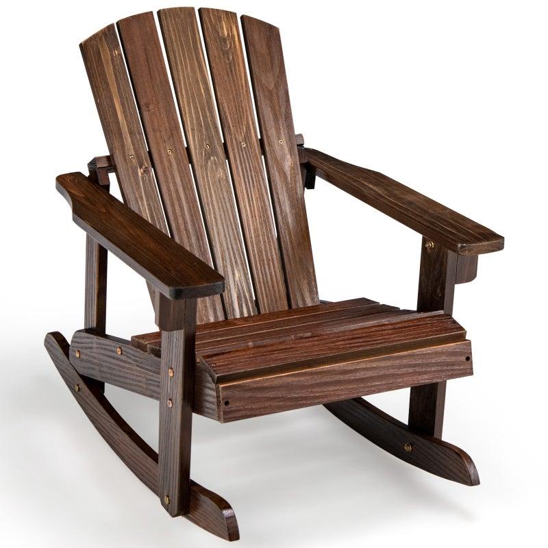 Costway Kids Sun Lounge Outdoor Rocking Chair Adirondack Chair Wood Children Furniture Porch Patio Coffee