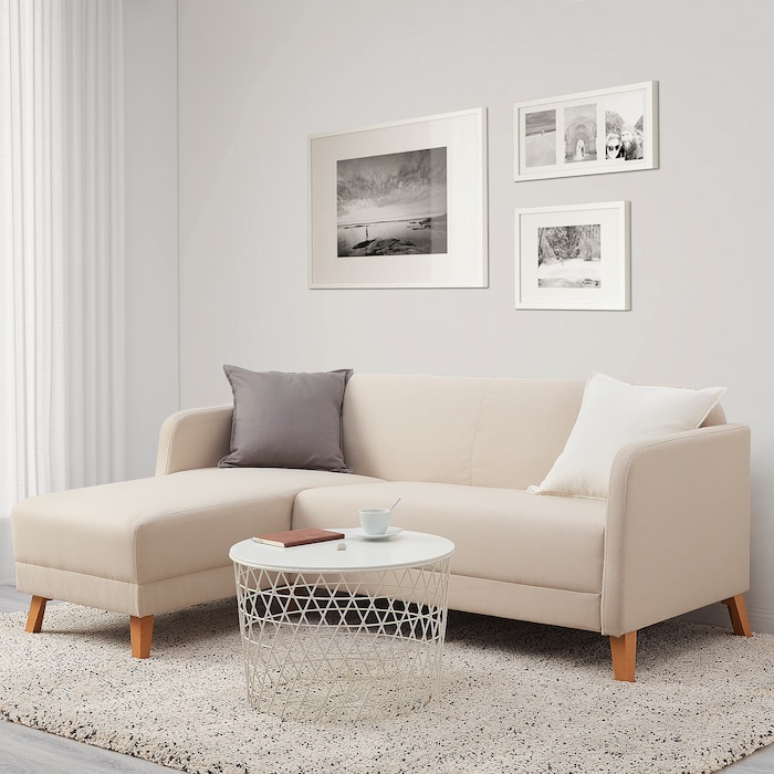 LINANÄS 3-seat sofa with chaise longue, Vissle beige