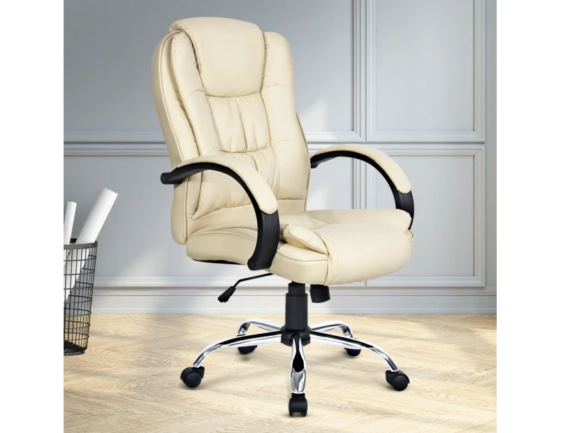 PU Leather Office Desk Computer Chair – Beige